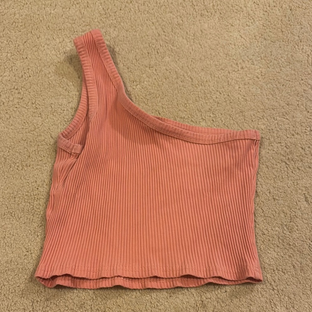 One-Shoulder Ribbed Coral Top - Picture 3 of 3